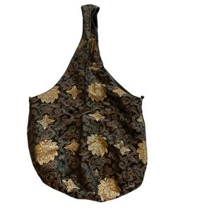 Dreamsacks Black Gold‎ Damask Asian Inspired Shoulder Bag Hobo Purse